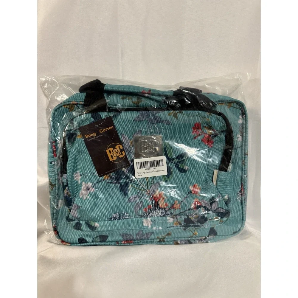 B&C Hanging Travel Organizer Bags Set Turquoise Flowers Multi-pockets
